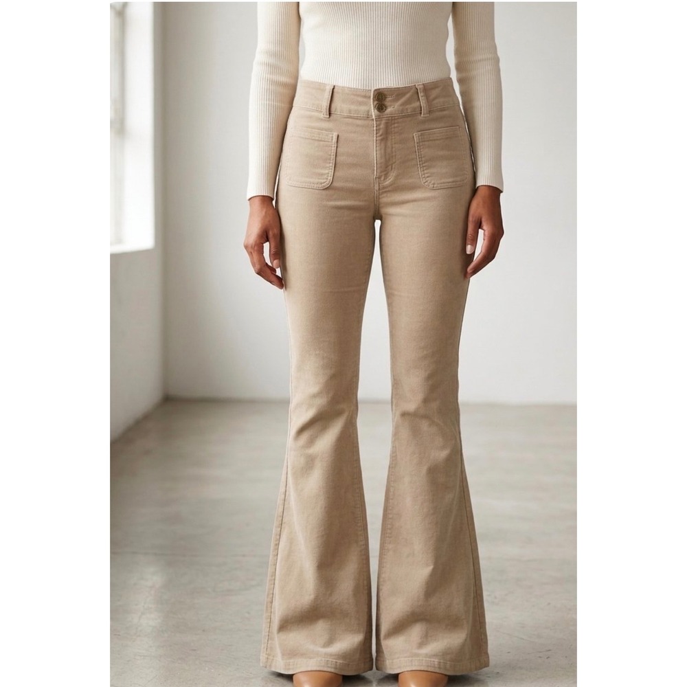 Sabrina Lauren Tan Khaki Flare Leg Stretch Pants High Rise Size 10